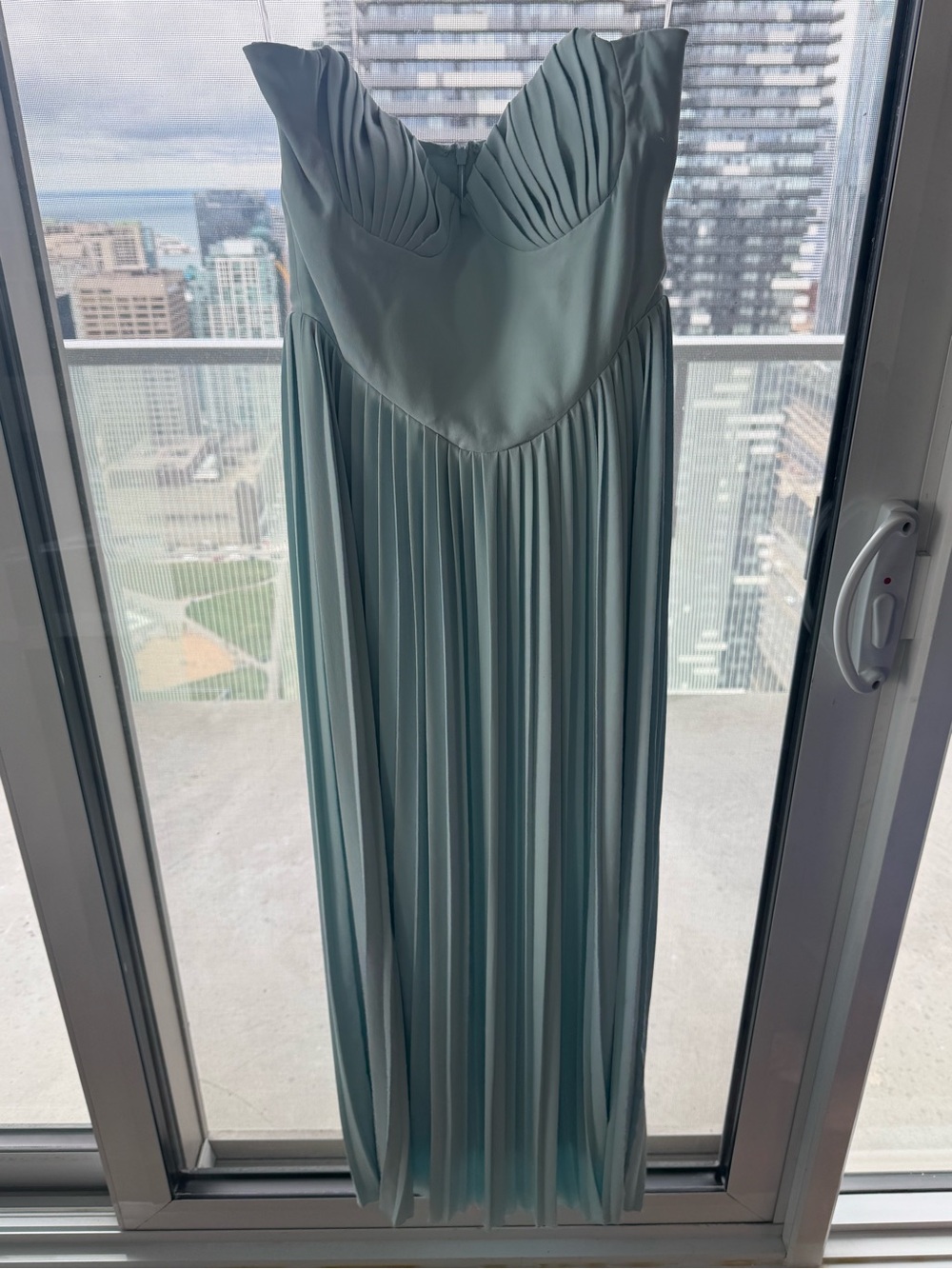 Strapless Light Blue Pleated Maxi Dress - Picture 3 of 8